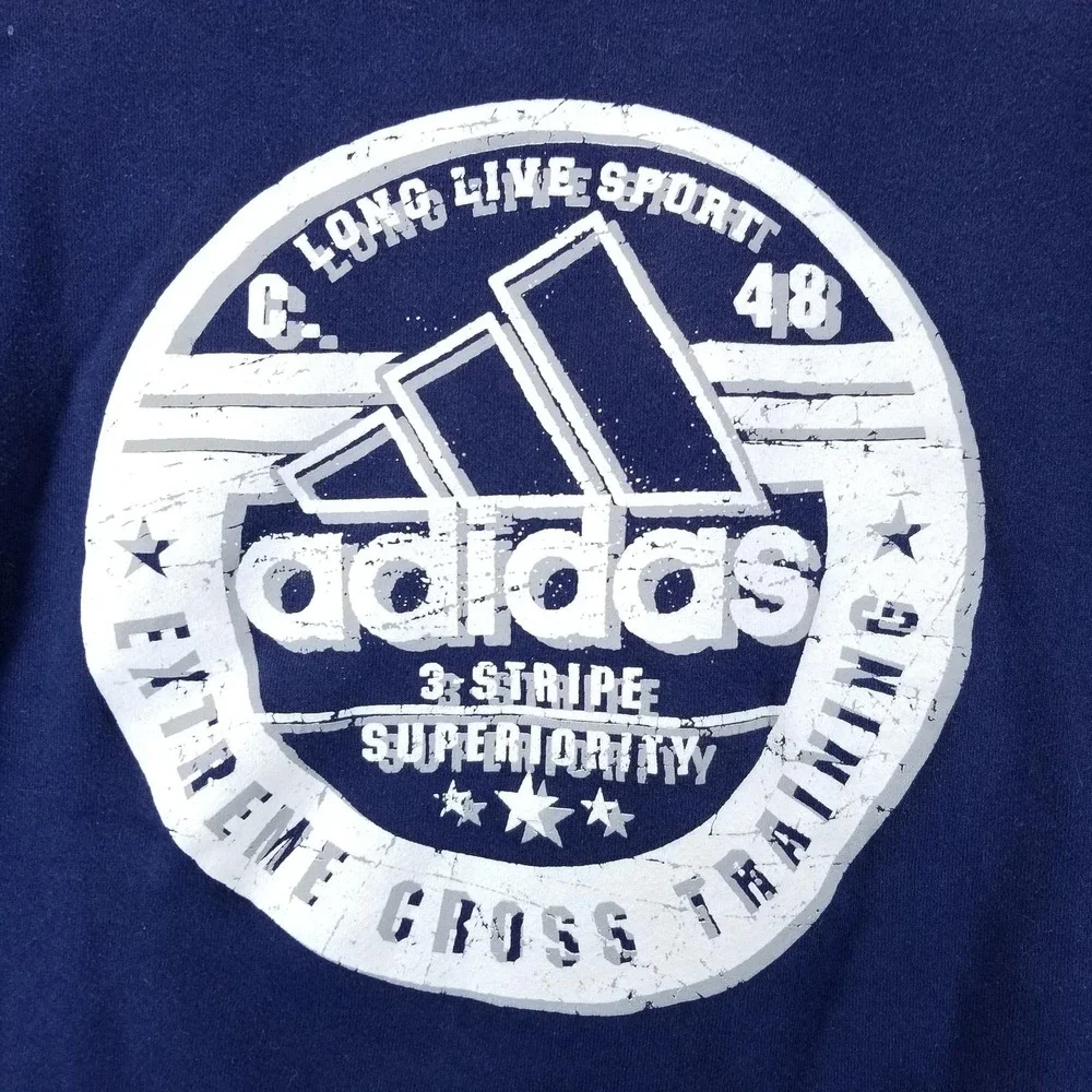 VTG Adidas‎ Sweatshirt Mens M Blue Fleece Crewneck Made in USA Cross Training